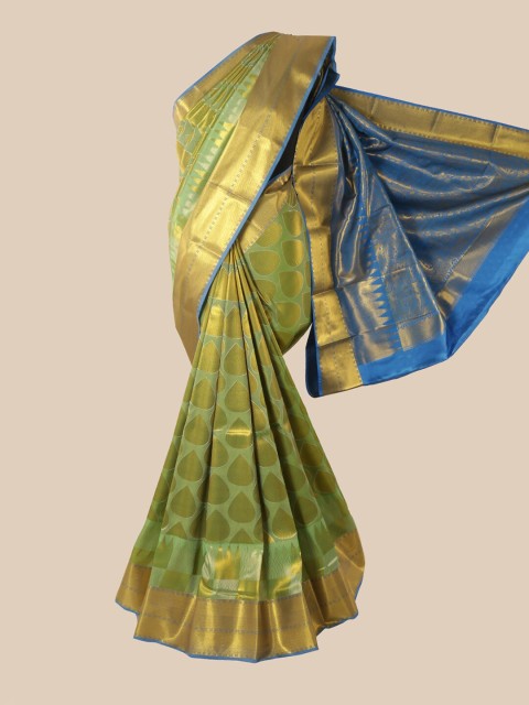 

Pothys Green & Blue Floral Zari Pure Silk Saree