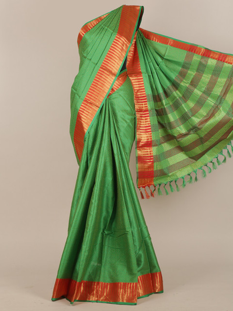 

Pothys Green & Orange Woven Design Cotton Blend Saree
