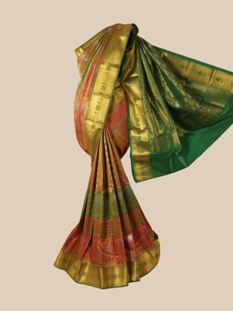 

Pothys Peach & Green Woven Design Zari Pure Silk Saree