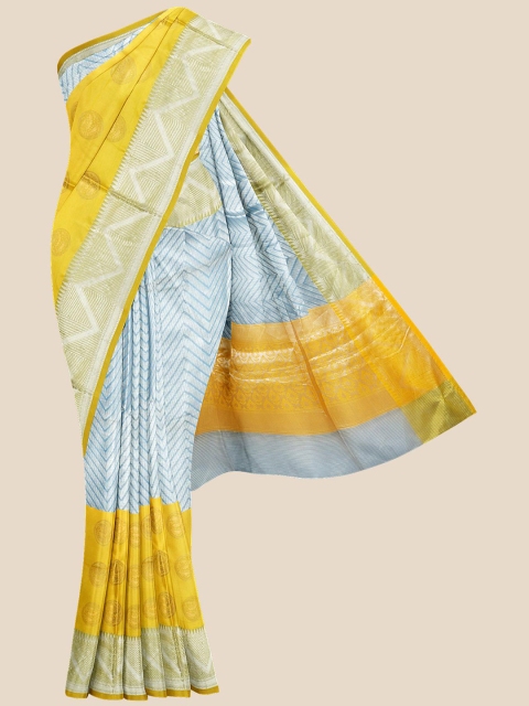 

Kalamandir Blue & Yellow Woven Design Chanderi Saree