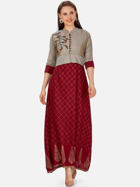 

Kiana Maroon Checked Maxi Dress