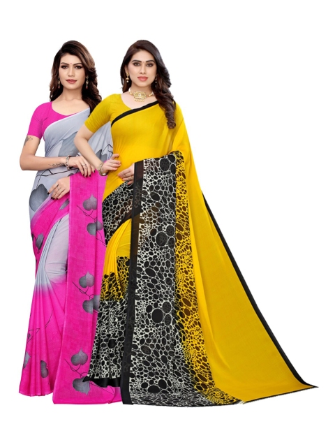 

KALINI Pack of 2 Printed Poly Georgette Saree, Pink