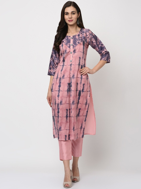 

ZIYAA Women Pink & Navy Blue Dyed Kurta