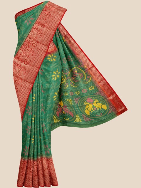 

Kalamandir Green & Red Floral Zari Saree