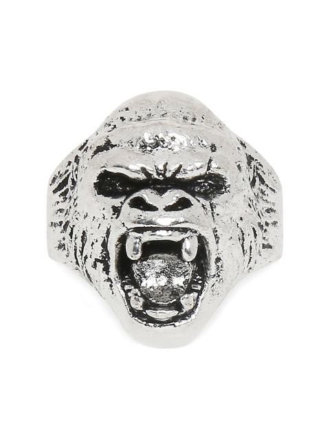 

OOMPH Men Oxidized Silver-Toned & Black Gorilla Biker Finger Ring