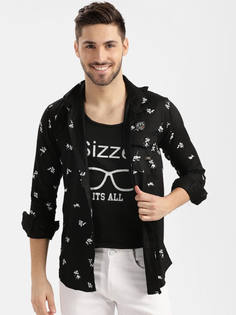 

V2 Value & Variety Men Black Slim Fit Printed Casual Shirt
