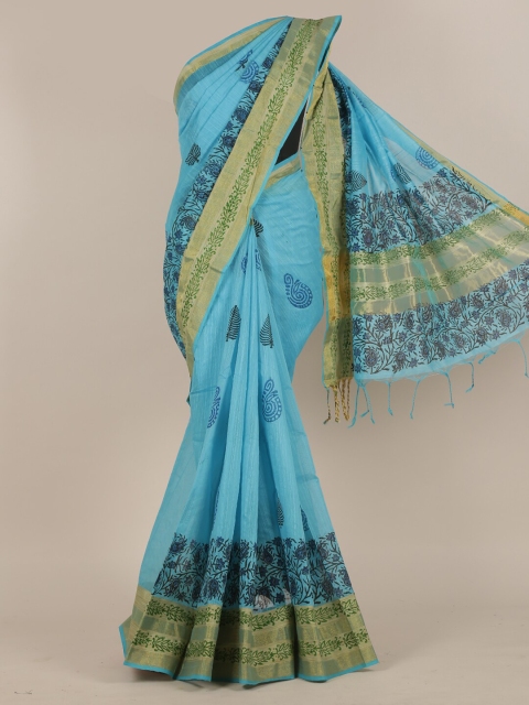 

Pothys Blue & Green Floral Pure Cotton Saree
