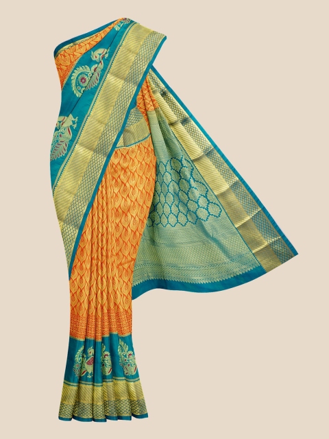 Kalamandir Mustard Woven Design Silk Blend Kanjeevaram Saree