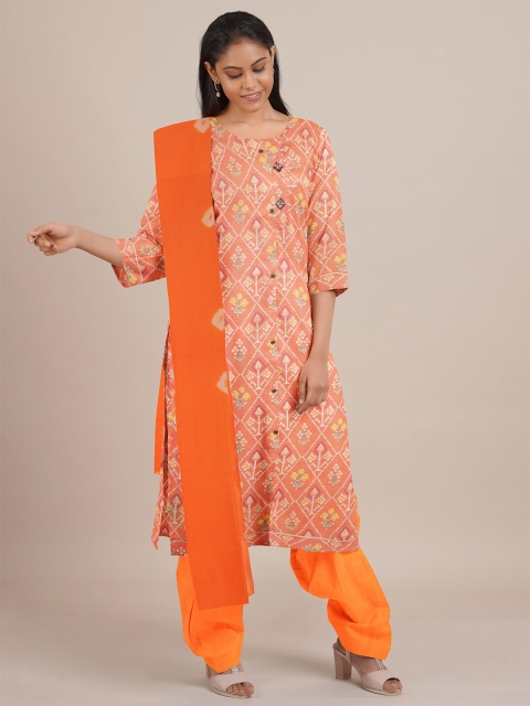 

Pothys Peach & White Printed Viscose Rayon Unstitched Dress Material