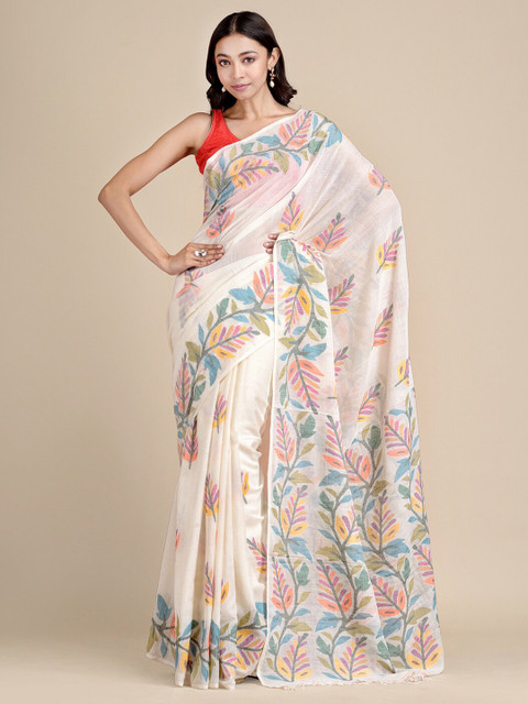 

Mitera Cream Hand Woven Pure Cotton Jamdani Saree