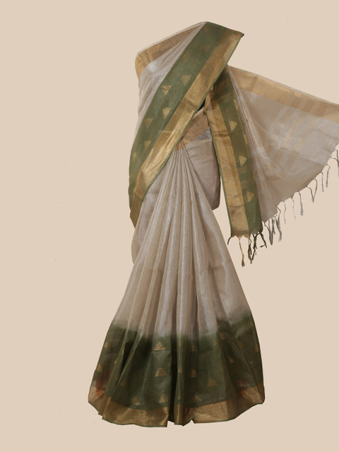 

Pothys Grey & Green Zari Linen Blend Saree