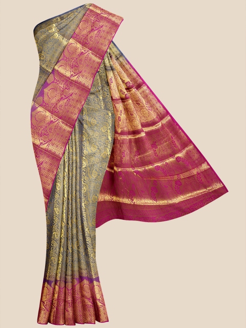 

Kalamandir Grey & Pink Woven Design Silk Blend Banarasi Saree