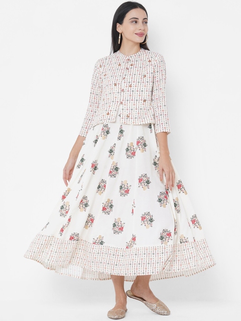

FASHOR Cream-Coloured Ethnic Motifs Maxi Dress