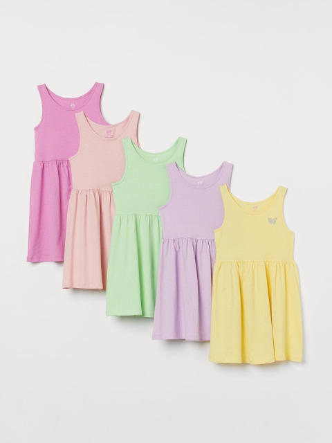

H&M Girls 5-pack Solid Jersey Cotton Dresses, Multi