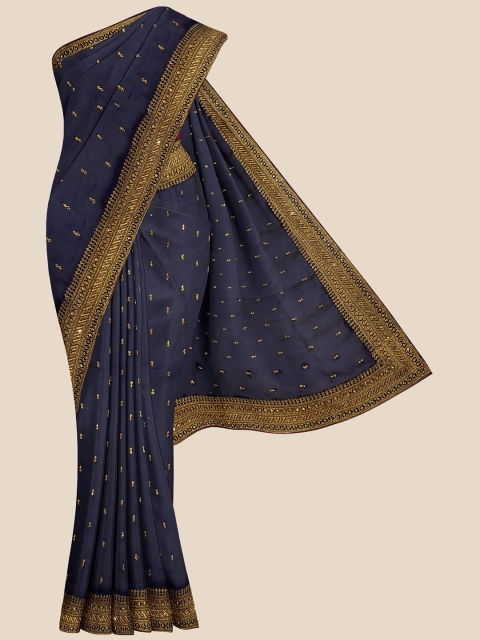 

KLM Fashion Mall Navy Blue & Golden Ethnic Motifs Silk Blend Saree