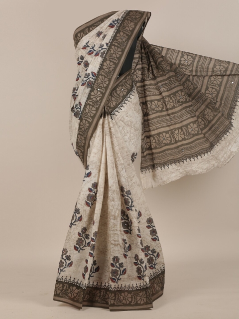 

Pothys Cream & Brown Floral Pure Cotton Saree