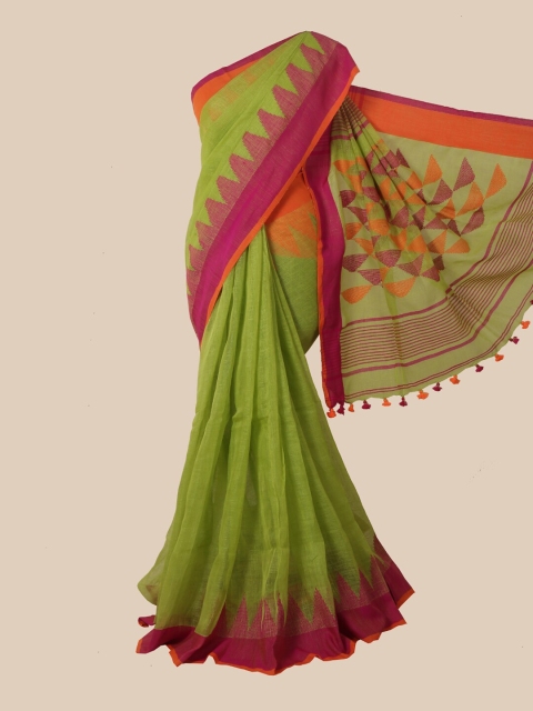 

Pothys Green & Pink Linen Blend Saree