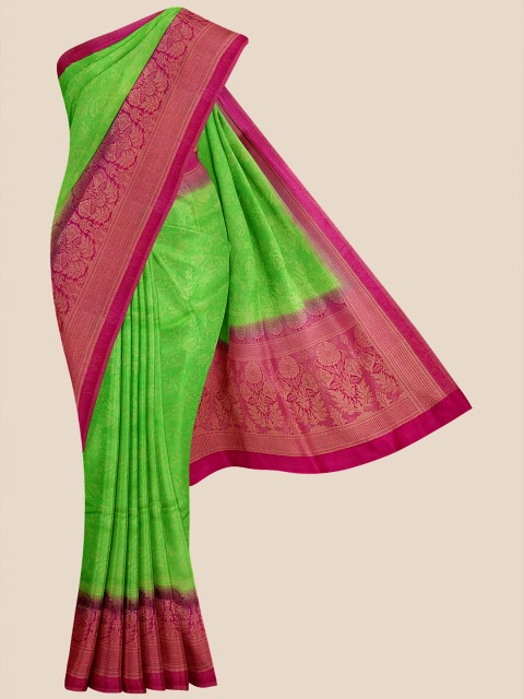 

Kalamandir Green & Pink Ethnic Motifs Zari Silk Blend Banarasi Saree