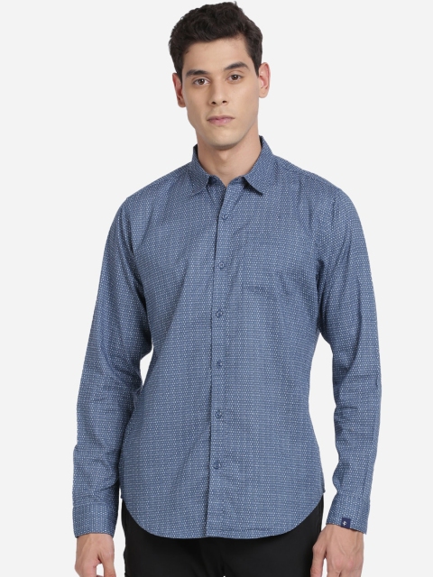 Breakbounce Men Teal Slim Fit Printed Casual Shirt