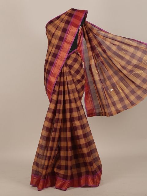 

Pothys Brown & Beige Checked Zari Pure Cotton Saree