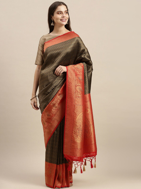 

Soch Black & Red Woven Design Zari Silk Blend Saree