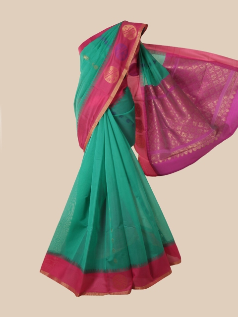 

Pothys Sea Green & Pink Woven Design Silk Cotton Saree
