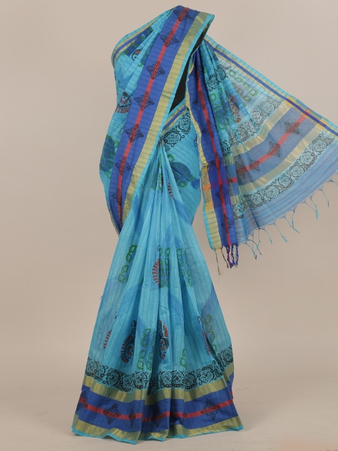 

Pothys Blue & Green Floral Pure Cotton Saree