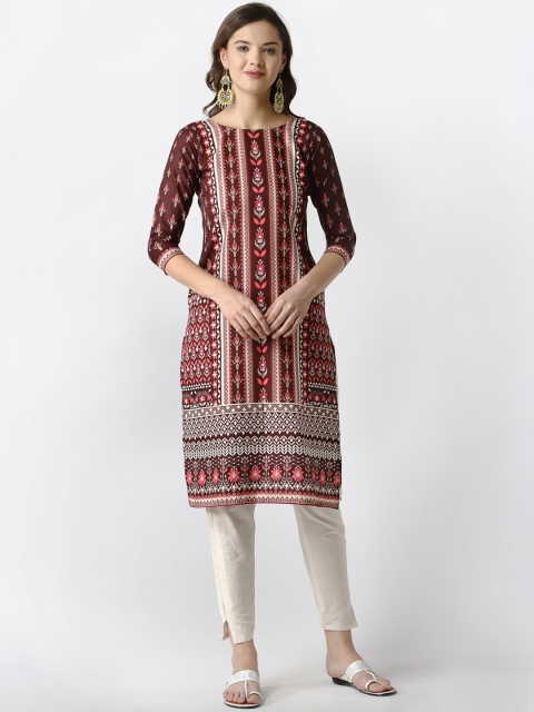 

SANISA Women Brown Floral Printed Floral Crepe Handloom Crepe Kurta