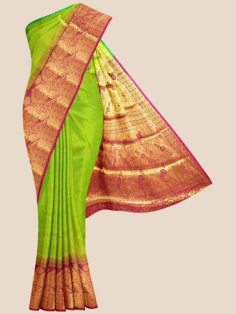 

Kalamandir Green & Pink Woven Design Zari Silk Blend Banarasi Saree