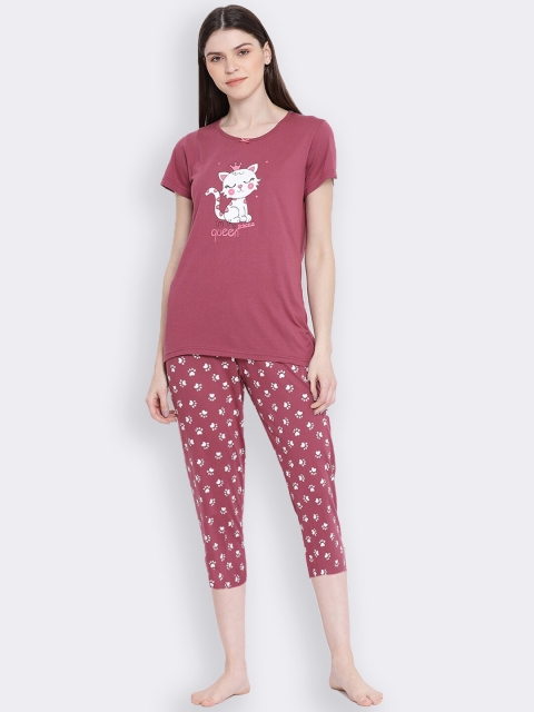 

Kanvin Women Maroon Printed Night suit