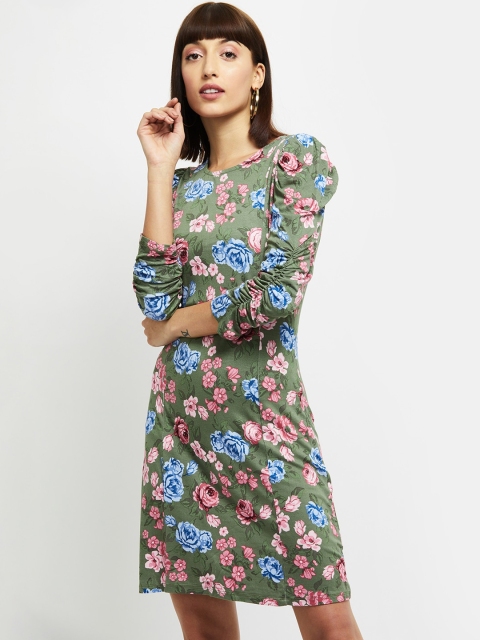 

max Green & Pink Floral Georgette Bodycon Dress