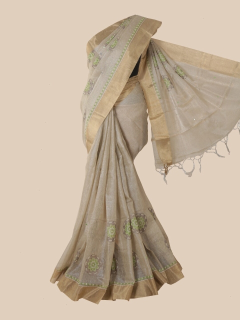 

Pothys Grey & Beige Paisley Zari Tissue Saree