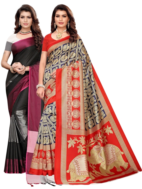 

KALINI Multi Pack of 2 Printed Zari Art Silk Saree