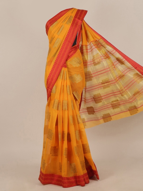 

Pothys Yellow & Red Ethnic Motifs Cotton Blend Saree