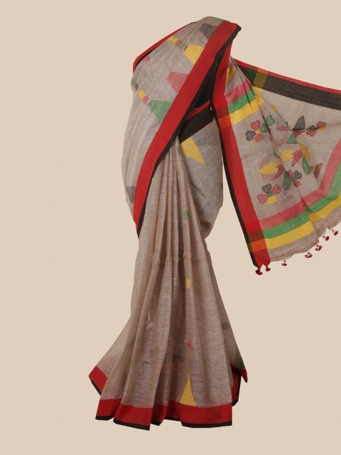 

Pothys Grey & Maroon Woven Design Linen Blend Saree