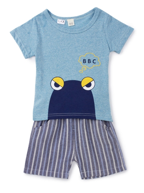 

Like A Boss Boys Turquoise Blue & Yellow Printed T-shirt with Shorts