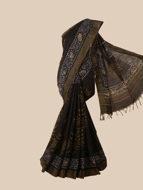 

Pothys Charcoal Grey & Off White Batik Jute Cotton Saree
