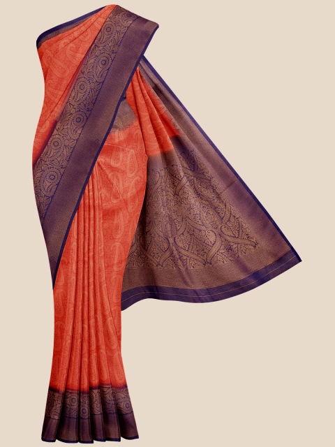 

KLM Fashion Mall Navy Blue & Red Ethnic Motifs Silk Blend Banarasi Saree