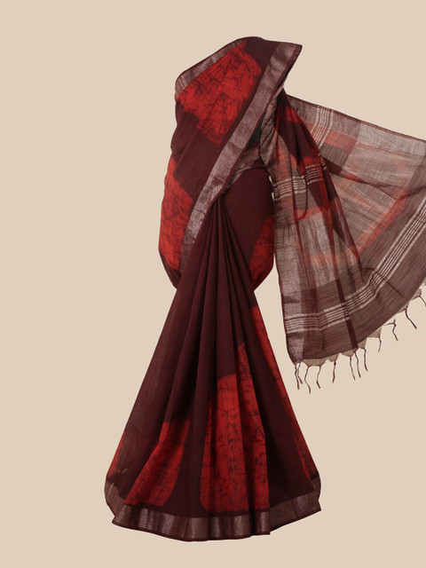 

Pothys Maroon & Red Colourblocked Jute Cotton Saree
