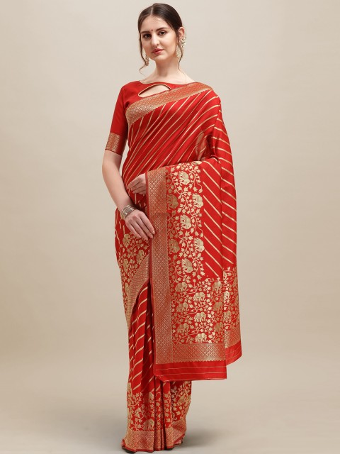 

RAJGRANTH Red & Gold Woven Design Silk Cotton Banarasi Saree