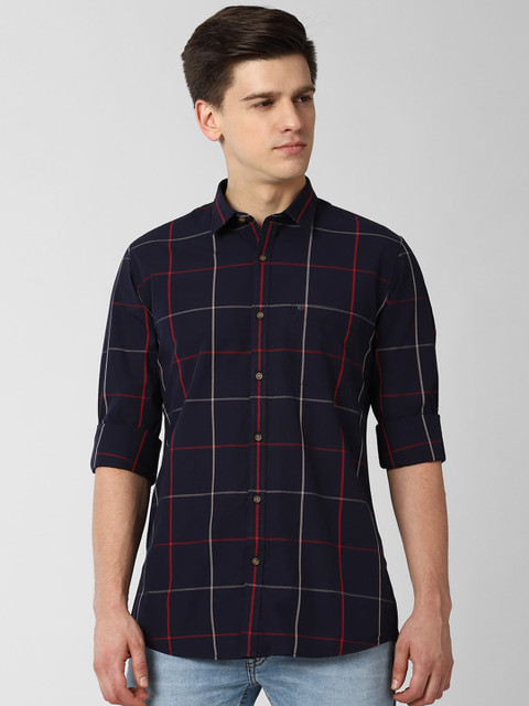 

Peter England Casuals Men Navy Blue Slim Fit Buffalo Checks Casual Shirt