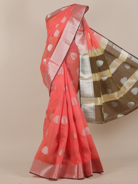 

Pothys Peach & Silver-Coloured Ethnic Motifs Cotton Blend Zari Saree