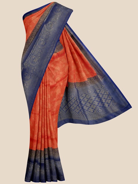 

Kalamandir Red & Navy Blue Floral Zari Silk Blend Banarasi Saree