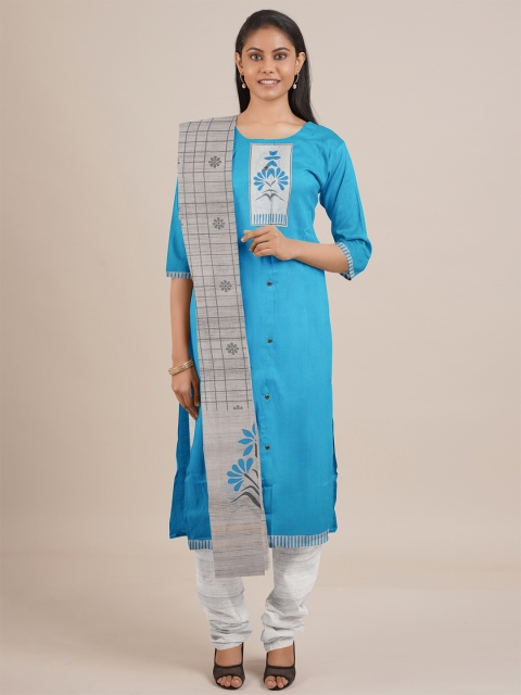 

Pothys Blue & Grey Printed Unstitched Dress Material