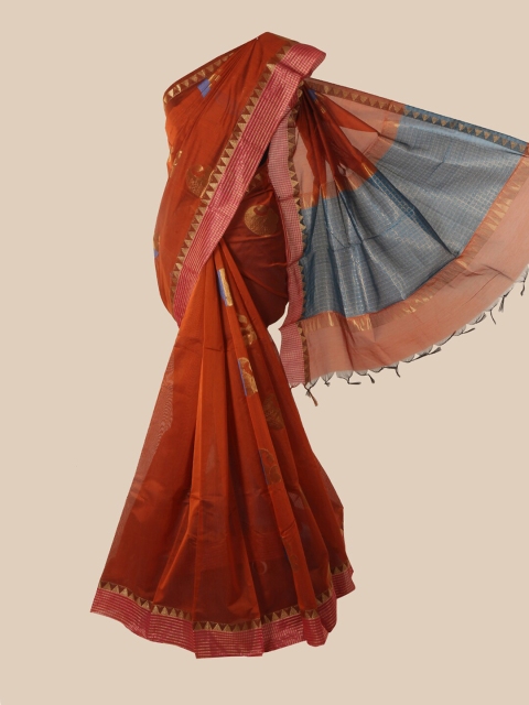 

Pothys Orange & Blue Paisley Zari Silk Cotton Saree