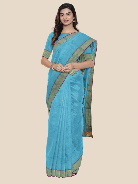 

Kalamandir Blue Woven Design Chanderi Saree, Turquoise blue