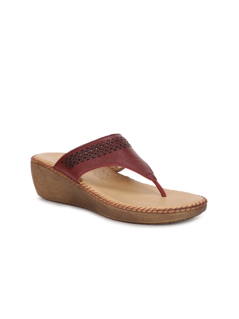 

Scholl Women Maroon & Beige Leather Comfort Sandals