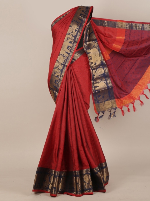

Pothys Maroon & Navy Blue Woven Design Cotton Blend Zari Saree