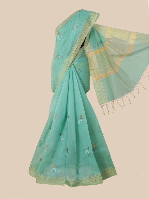 

Pothys Sea Green Floral Embroidered Cotton Blend Saree