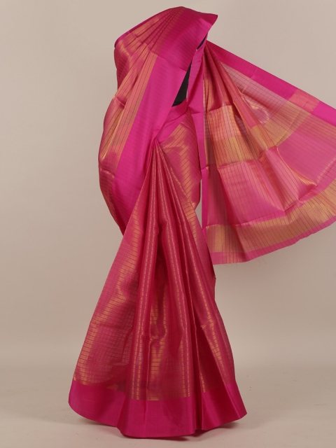 

Pothys Pink & Gold-Toned Checked Zari Saree